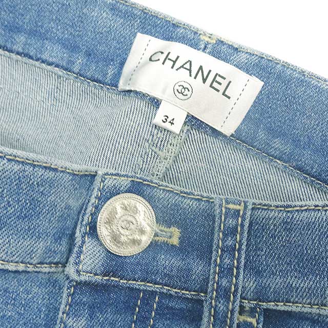 2020 CHANEL Denim Pants Skinny jeans COCO Mark Logo #34 Blue Print Denim 34 Silver HW P64935[EXCELLENT][Authentic]