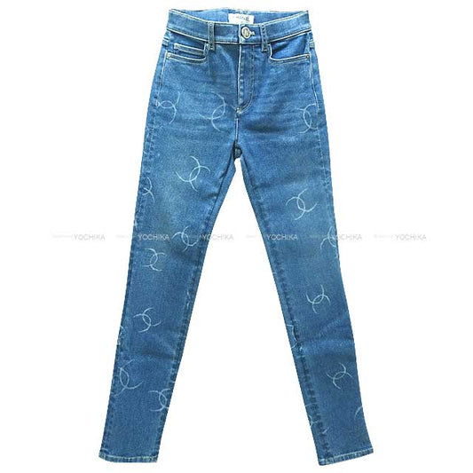 2020 CHANEL Denim Pants Skinny jeans COCO Mark Logo #34 Blue Print Denim 34 Silver HW P64935[EXCELLENT][Authentic]