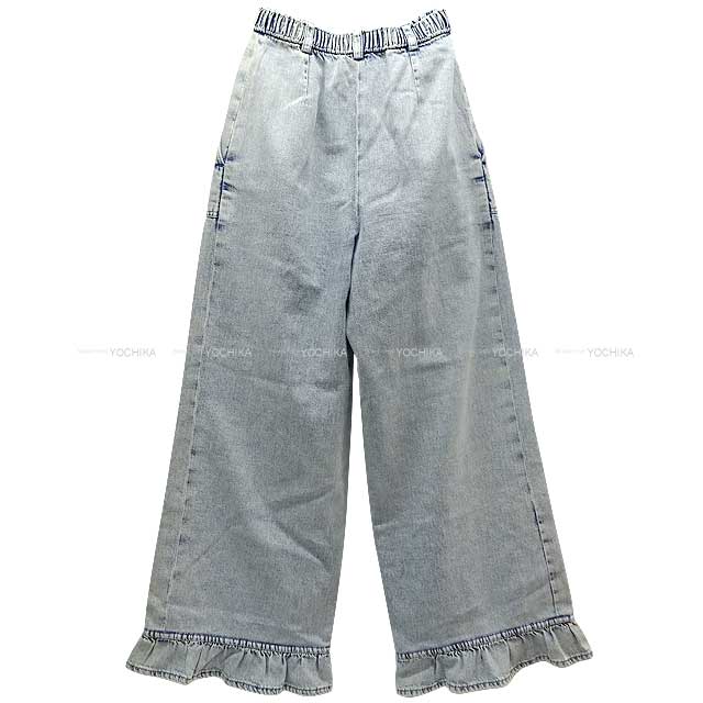 2022 SS CHANEL Denim Pants Metal COCO Button Frill Jeans #34 Light Blue Denim Silver HW P73070[EXCELLENT][Authentic]