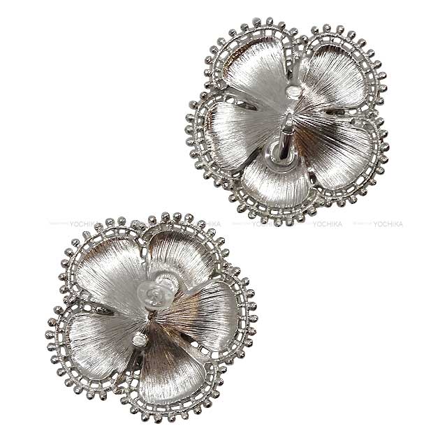 2023 AW NEW CHANEL earrings Clip On Camellia Studs Noir (Black)/Silver Metal/Costume pearl Silver HW ABC210[BRAND NEW][Authentic]