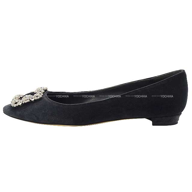 MANOLO BLAHNIK pumps HANGISI Bijoux Flat #38.5 Dark gray Velvet #38.5[BRAND NEW][Authentic]