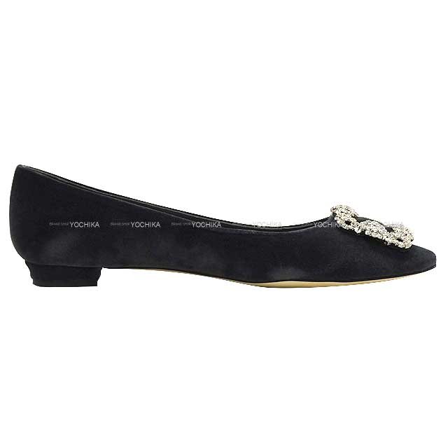 MANOLO BLAHNIK pumps HANGISI Bijoux Flat #38.5 Dark gray Velvet #38.5[BRAND NEW][Authentic]