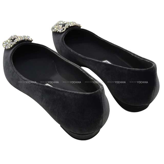 MANOLO BLAHNIK pumps HANGISI Bijoux Flat #38.5 Dark gray Velvet #38.5[BRAND NEW][Authentic]