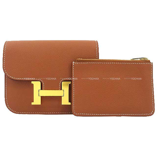 HERMES Bi-fold wallet Constance Slim Gold Evercolor Gold HW Stamp B[BRAND NEW][Authentic]