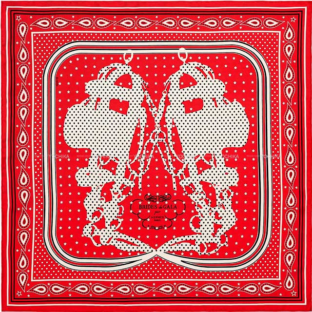 HERMES scarf Carre 55 Brides de Gala Bandana Rouge/Black(Noir)/White(Blanc) Silk100%[BRAND NEW][Authentic]