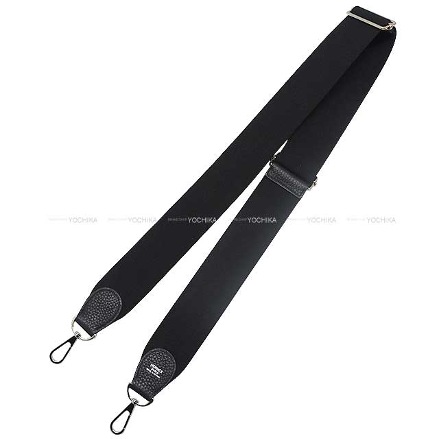 HERMES shoulder strap Bandouliere Sangles with Evelyne Adjuster Noir (Black) Toile/Taurillon Clemence Silver HW Stamp Y[EXCELLENT][Authentic]