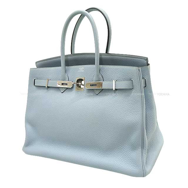 [Pre-loved] HERMES Handbag Birkin35 Bleu Lin Taurillon Clemence Silver HW Stamp □P[USED A][Authentic]