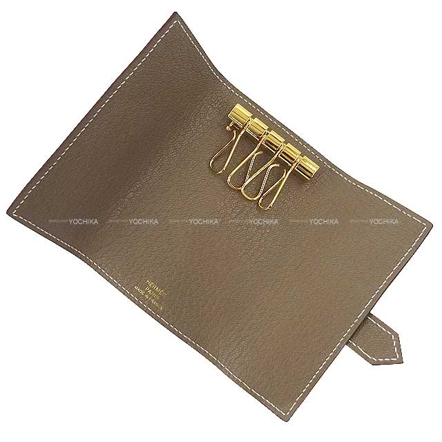 HERMES key case Bearn Key Case Etoupe Chevre Myzore Gold HW Stamp U[EXCELLENT][Authentic]