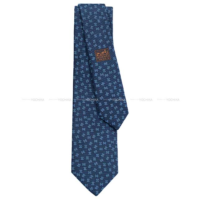 2023AW HERMES tie Terre d'H Ciel Marine Silk100% 335877T02[BRAND NEW][Authentic]