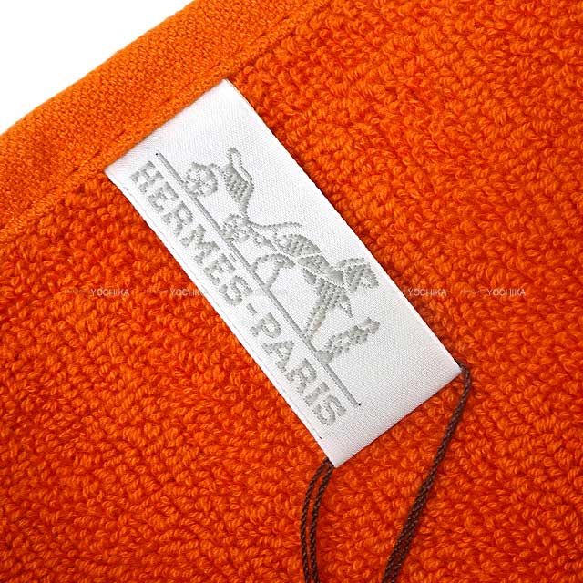 HERMES handkerchief Hand Carre Towel H Logo Stairs Orange Cotton100%[BRAND NEW][Authentic]