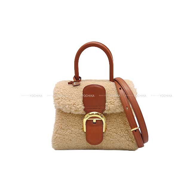 Delvaux Shoulder bag Brillon Mini Teddy Natural/Brandy Soft shearling/Sierra calf Gold HW AA0406BRZ0ARSDO[EXCELLENT][Authentic]