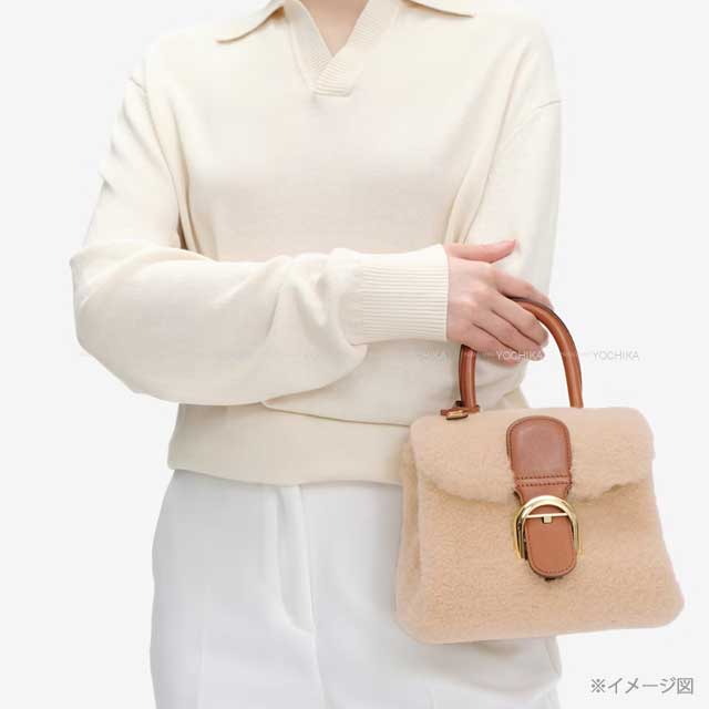 Delvaux Shoulder bag Brillon Mini Teddy Natural/Brandy Soft shearling/Sierra calf Gold HW AA0406BRZ0ARSDO[EXCELLENT][Authentic]