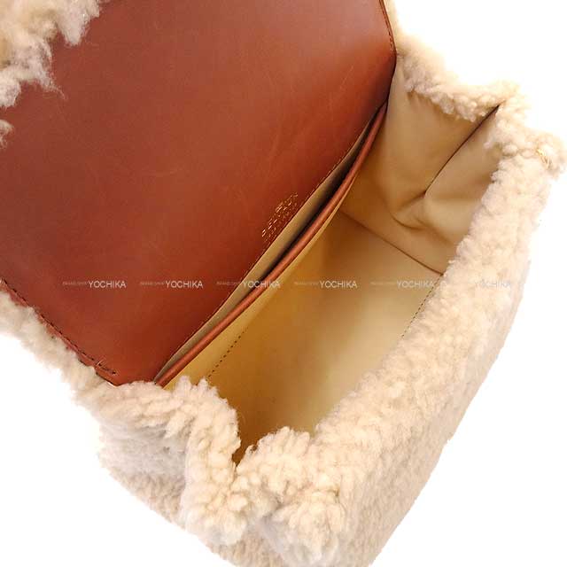 Delvaux Shoulder bag Brillon Mini Teddy Natural/Brandy Soft shearling/Sierra calf Gold HW AA0406BRZ0ARSDO[EXCELLENT][Authentic]