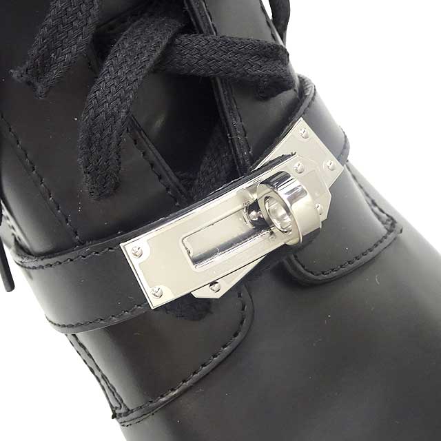 HERMES boots Lace up Boots Kelly Belt Funk Noir (Black) Calfskin 37 Silver HW[BRAND NEW][Authentic]