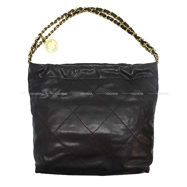 CHANEL Shoulder bag CHANEL 22 Matelasse Medai Charm Small Hobo Chain Bag All Black Noir (Black) Graind Calf(Caviarskin) Black HW AS3260[BRAND NEW][Authentic]