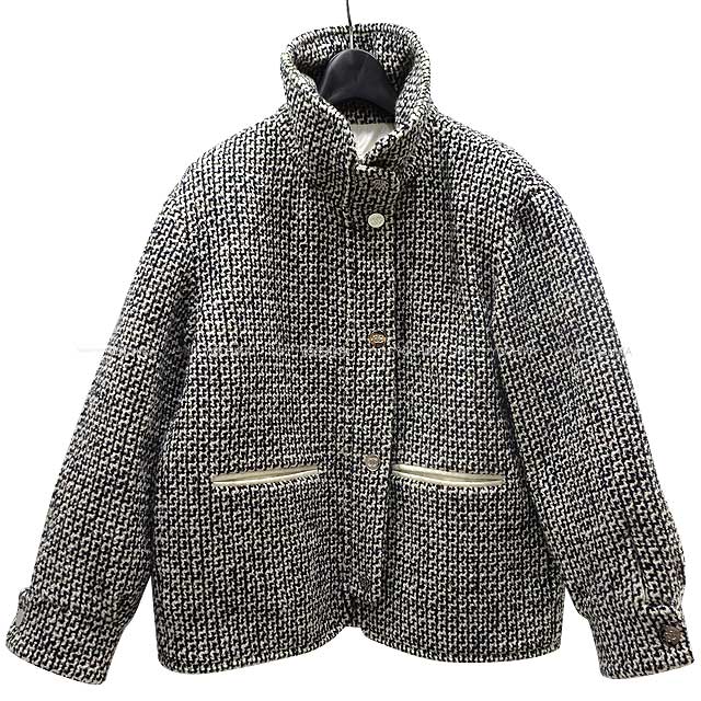 CHANEL Blouson Jacket Tweed COCO Mark Reversible #34 Wool/Polyamide 34 Silver HW[EXCELLENT][Authentic]