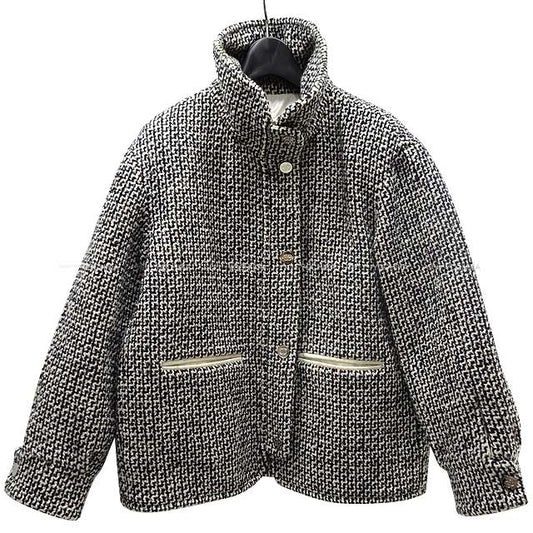 CHANEL Blouson Jacket Tweed COCO Mark Reversible #34 Wool/Polyamide 34 Silver HW[EXCELLENT][Authentic]