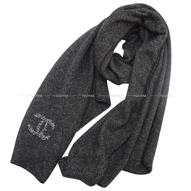 [Pre-loved] CHANEL muffler Glitter Knit Tweed CoCo mark Gray 69% cashmere/ 24% silk/ 5% polyamide/ 2% fiber metal[LIKE NEW][Authentic]