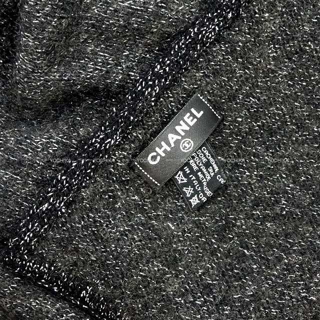 Pre-loved] CHANEL muffler Glitter Knit Tweed CoCo mark Gray 69