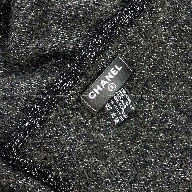 [Pre-loved] CHANEL muffler Glitter Knit Tweed CoCo mark Gray 69% cashmere/ 24% silk/ 5% polyamide/ 2% fiber metal[LIKE NEW][Authentic]