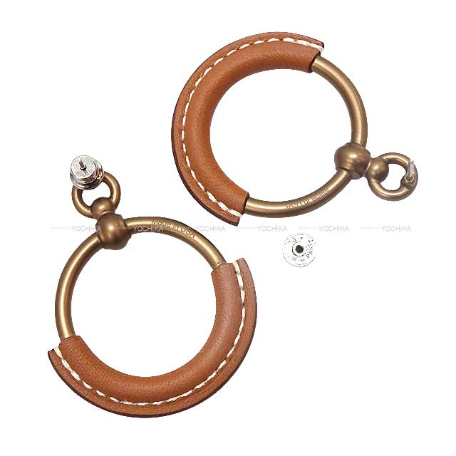 [Pre-loved] HERMES pierced earring Loop PM Gold Veau Swift /Aluminum Rose Gold HW[LIKE NEW][Authentic]