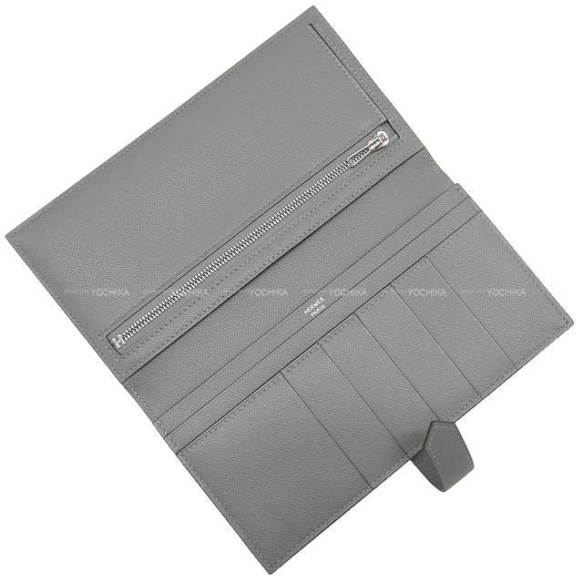 HERMES long wallet Bearn Soufflet Gris Meyer Veau madame Silver HW Stamp B[BRAND NEW][Authentic]