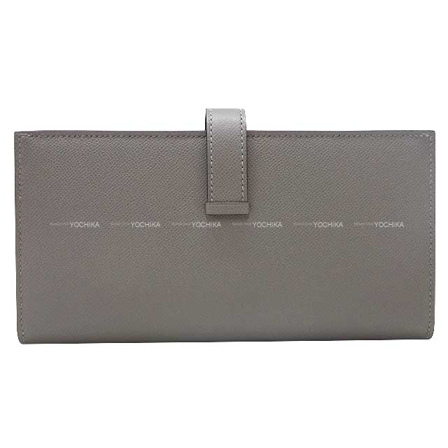 HERMES long wallet Bearn Soufflet Gris Meyer Veau madame Silver HW Stamp B[BRAND NEW][Authentic]