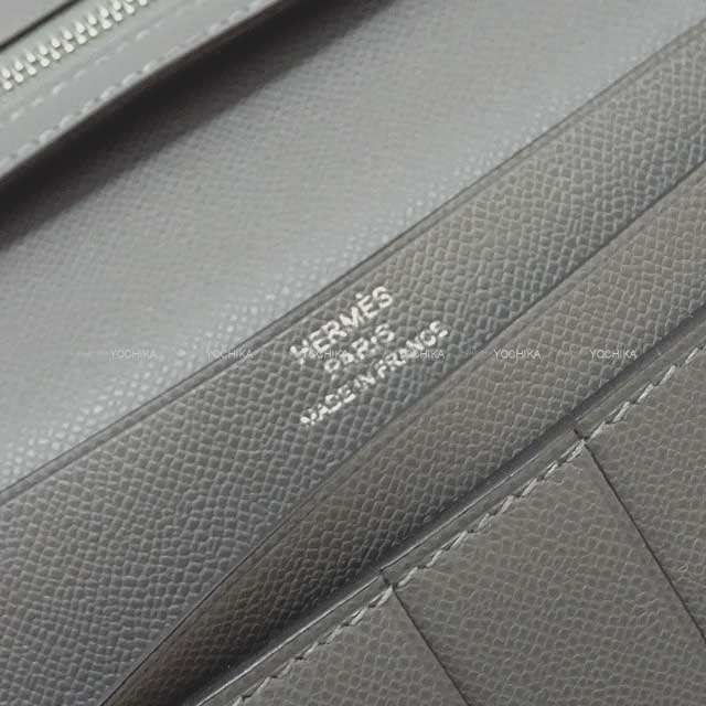 HERMES long wallet Bearn Soufflet Gris Meyer Veau madame Silver HW Stamp B[BRAND NEW][Authentic]