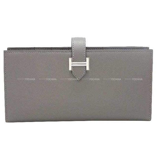 HERMES long wallet Bearn Soufflet Gris Meyer Veau madame Silver HW Stamp B[BRAND NEW][Authentic]