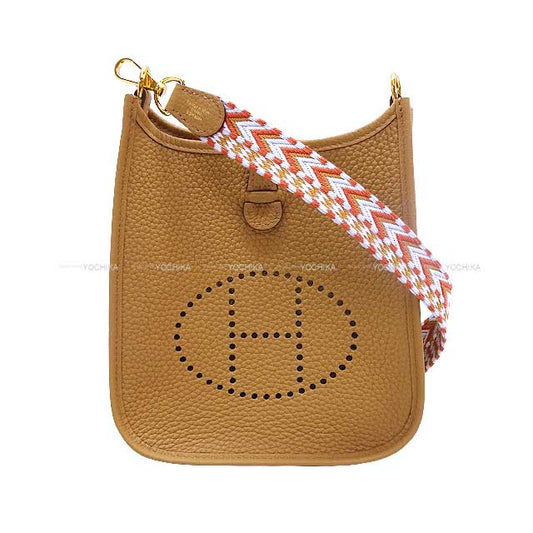 HERMES Shoulder bag Evelyne 16 TPM Amazon Sangles Allegro Biscuit/Cornaline/Gold/Blanc (White) Taurillon Clemence Gold HW Stamp U[EXCELLENT][Authentic]