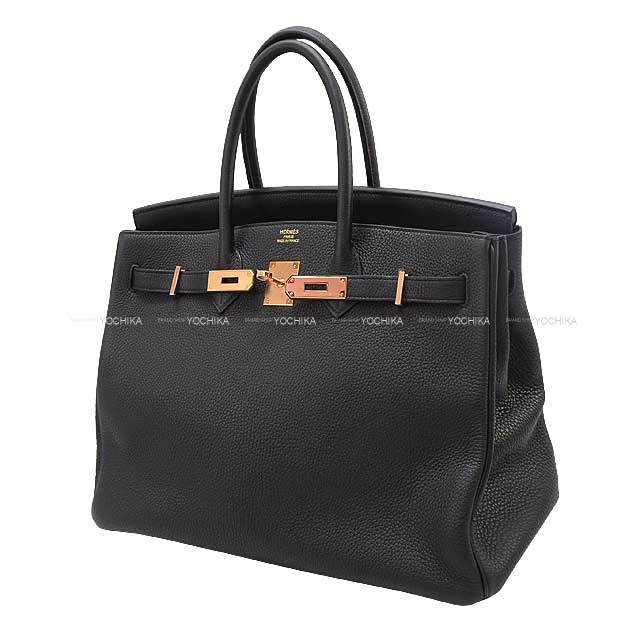 HERMES Handbag Birkin35 Noir (Black) Veau Togo Rose Gold HW Stamp U[EXCELLENT][Authentic]