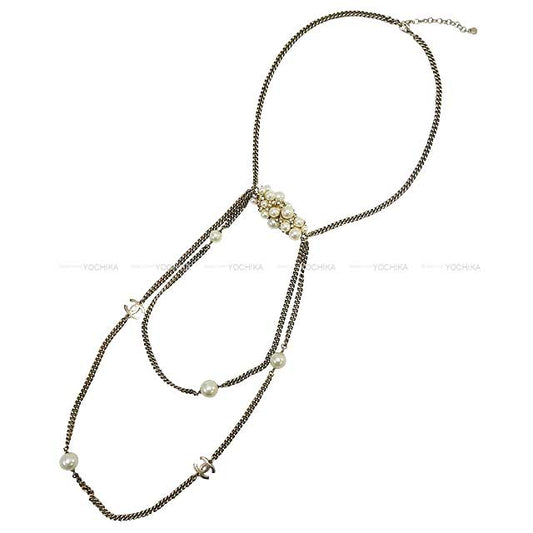 [Pre-loved] 04A HERMES necklace Vintage Pearl Rhinestone Triple chain[LIKE NEW][Authentic]