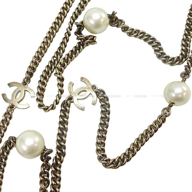 [Pre-loved] 04A HERMES necklace Vintage Pearl Rhinestone Triple chain[LIKE NEW][Authentic]