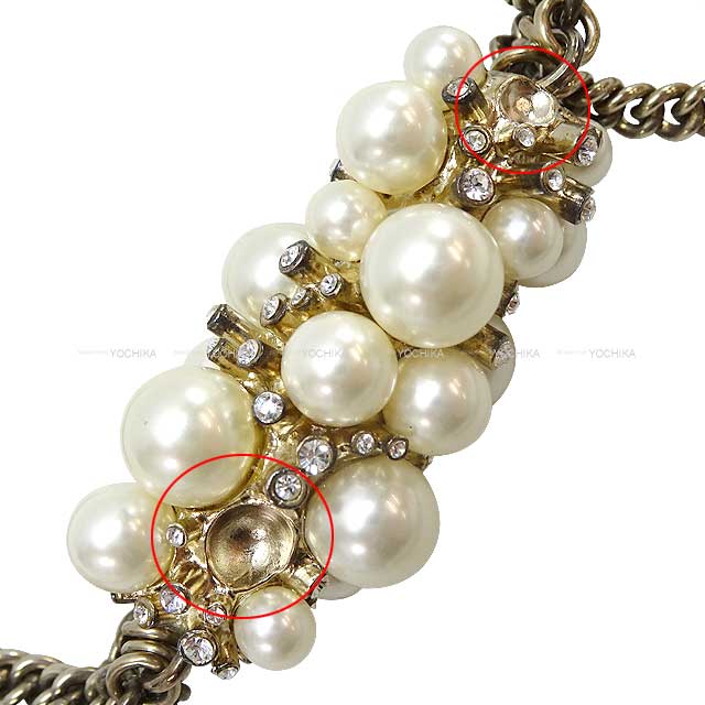 [Pre-loved] 04A HERMES necklace Vintage Pearl Rhinestone Triple chain[LIKE NEW][Authentic]