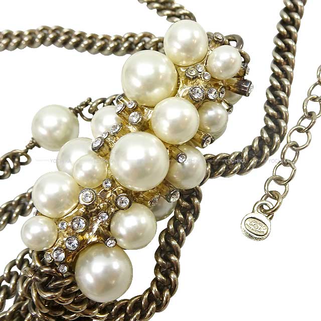 [Pre-loved] 04A HERMES necklace Vintage Pearl Rhinestone Triple chain[LIKE NEW][Authentic]