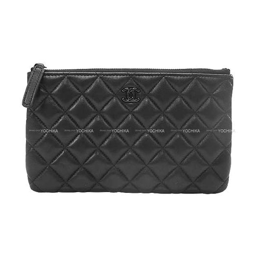 [Pre-loved] CHANEL Pouch Matelasse Here Mark Classic Mini-Porch Noir (Black) Lambskin Black HW AP1071[LIKE NEW][Authentic]