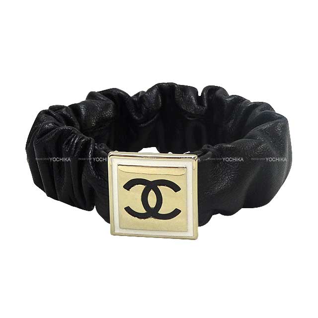 2021 AW CHANEL bracelet Hair tie Scrunchie COCO mark Noir (Black) Calf Champagne Gold HW AB6832[EXCELLENT][Authentic]