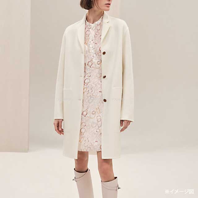 2023 AW HERMES Long Coat Seller Button #38 Blanc (White) Baby Cashmere100%/Agneau Milo[BRAND NEW][Authentic]