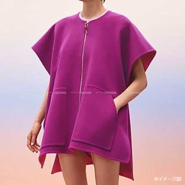 2023 SS HERMES Poncho Reversible Coat #34 Fuchsia/Anemone Cashmere100% 34[EXCELLENT][Authentic]