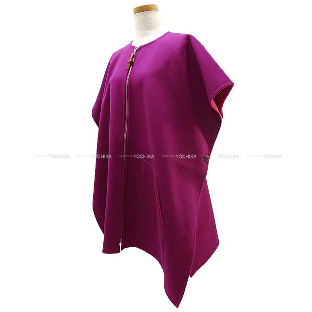 2023 SS HERMES Poncho Reversible Coat #34 Fuchsia/Anemone Cashmere100% 34[EXCELLENT][Authentic]