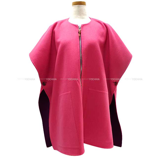 2023 SS HERMES Poncho Reversible Coat #34 Fuchsia/Anemone Cashmere100% 34[EXCELLENT][Authentic]