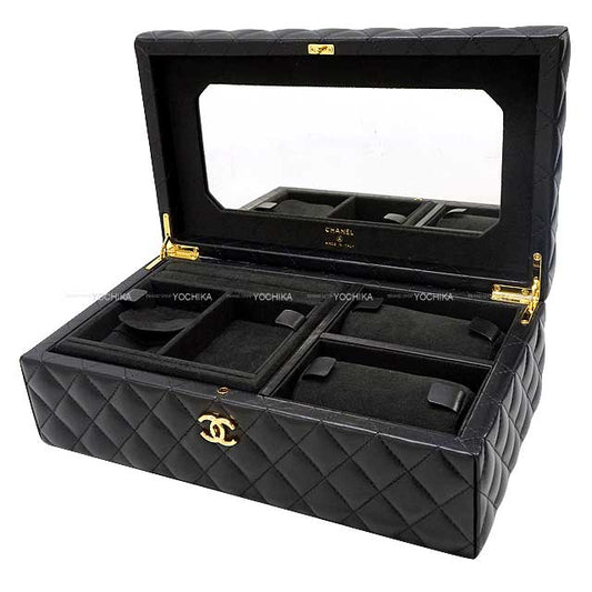 CHANEL Jewelry case Box Matelasse COCO Mark Noir (Black) Lambskin Gold HW A80630[EXCELLENT][Authentic]