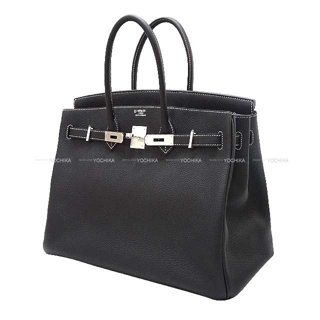 HERMES Handbag Birkin35 Personal order H knot Stamp White Stitch Noir (Black)/Gold Veau Togo Mat Silver HW Stamp B[BRAND NEW][Authentic]