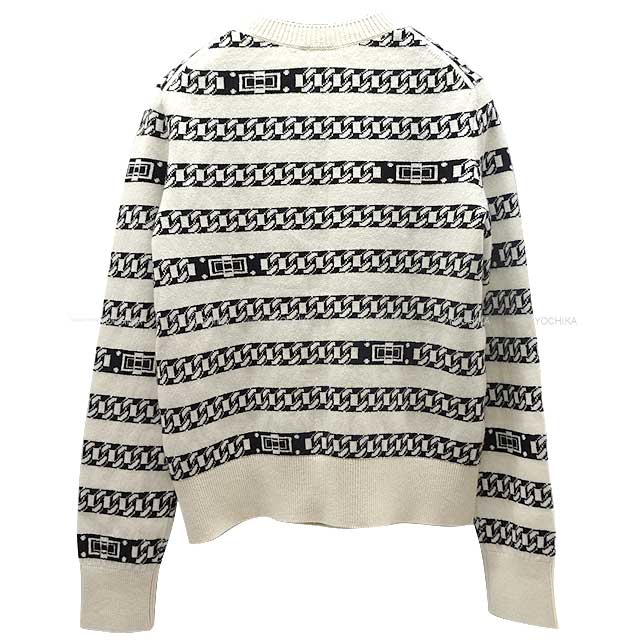 CHANEL Cardigan COCO Mark Bicolor Button Border chain pattern #36 Off white/Black Cashmere P65113[EXCELLENT][Authentic]