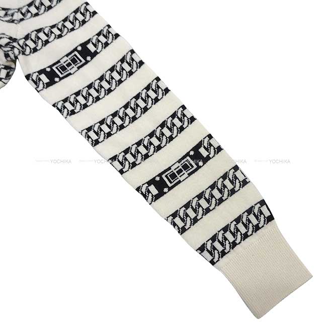 CHANEL Cardigan COCO Mark Bicolor Button Border chain pattern #36 Off white/Black Cashmere P65113[EXCELLENT][Authentic]