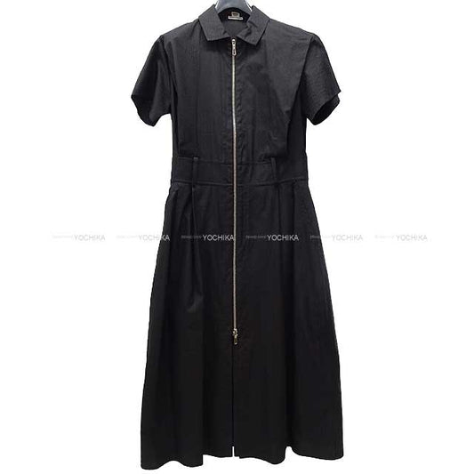 2023 AW HERMES One‐piece dress Zip-up Dress gauze mosaic #36 Noir (Black) Cotton100% Silver HW[EXCELLENT][Authentic]