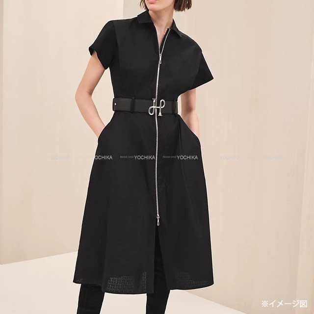 2023 AW HERMES One‐piece dress Zip-up Dress gauze mosaic #36 Noir (Black) Cotton100% Silver HW[EXCELLENT][Authentic]