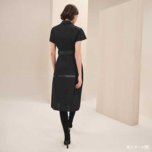 2023 AW HERMES One‐piece dress Zip-up Dress gauze mosaic #36 Noir (Black) Cotton100% Silver HW[EXCELLENT][Authentic]