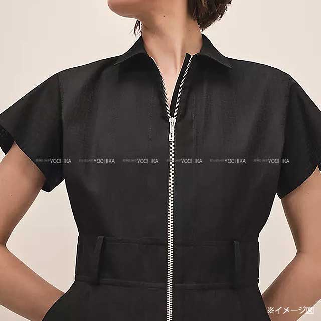 2023 AW HERMES One‐piece dress Zip-up Dress gauze mosaic #36 Noir (Black) Cotton100% Silver HW[EXCELLENT][Authentic]