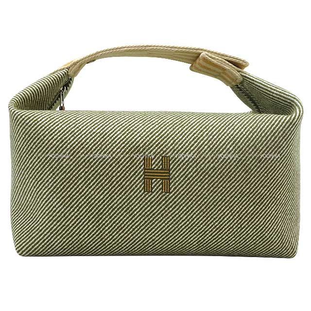 HERMES Pouch Bride a Brac GM H Natte Vert Foret Toile H Silver HW[BRAND NEW][Authentic]